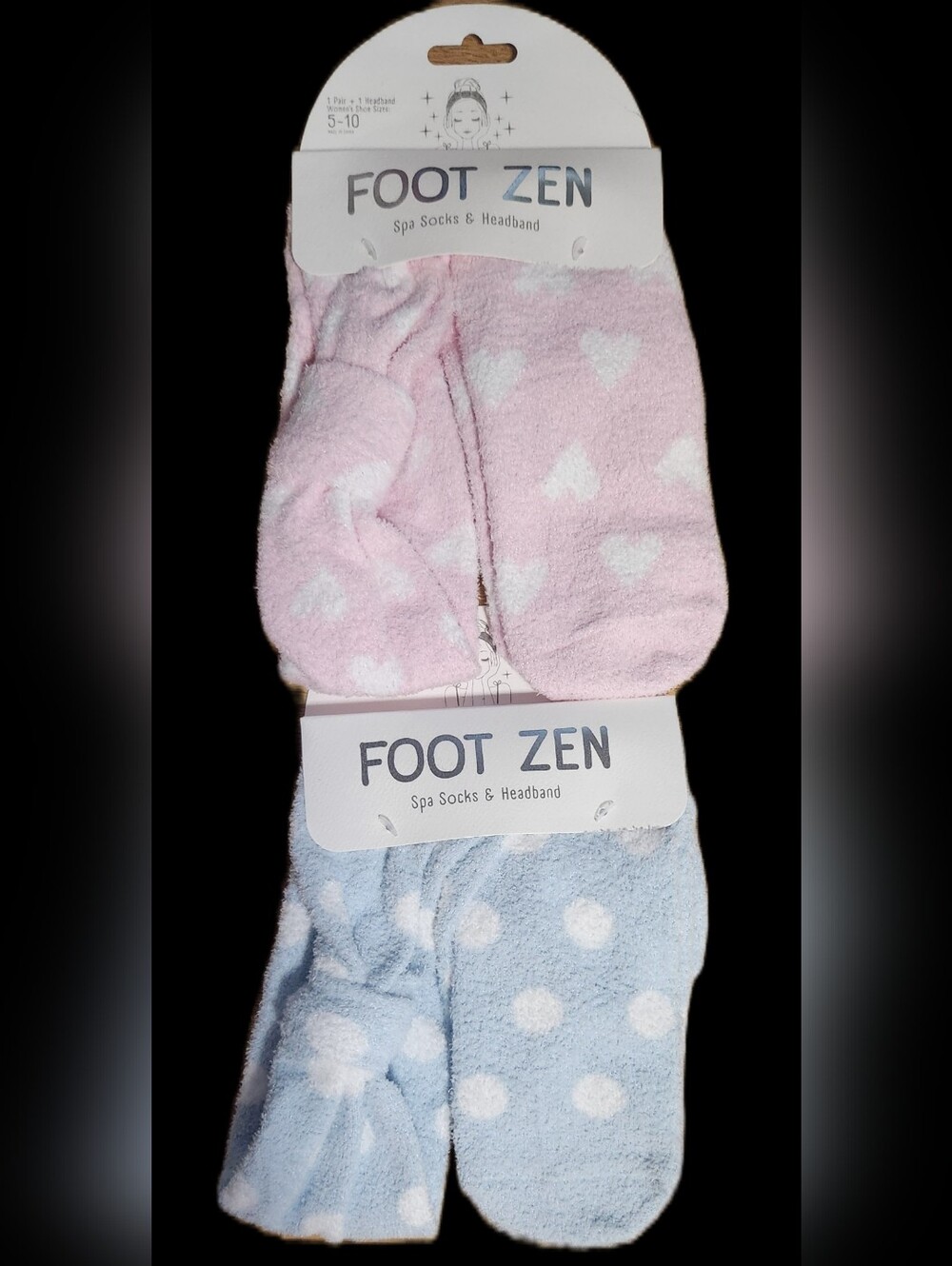 Choice Of Color*FOOT ZEN Spa Socks & Headband Pink Hearts Or Blue Polka Dot Set